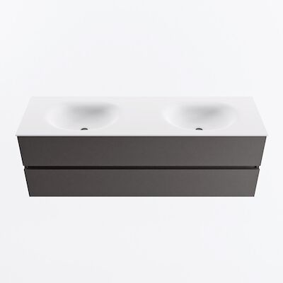 MONDIAZ VICA 150cm badmeubel onderkast Dark Grey 2 lades. Wastafel MOON dubbel 2 kraangaten, kleur Talc.