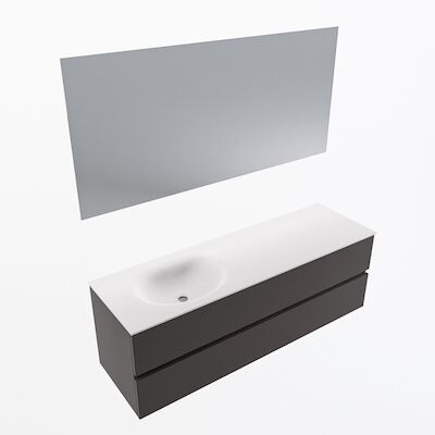 MONDIAZ VICA 150cm badmeubel onderkast Dark Grey 2 lades. Wastafel Moon links 1 kraangat, kleur Talc met spiegel LED.