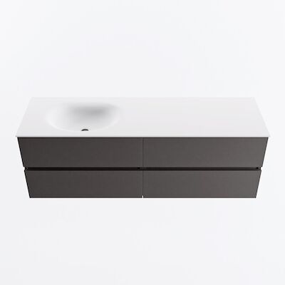 MONDIAZ VICA 150cm badmeubel onderkast Dark Grey 4 lades. Wastafel MOON links zonder kraangat, kleur Talc.