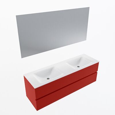 MONDIAZ VICA 150cm badmeubel onderkast Fire 2 lades. Wastafel CLOUD dubbel 2 kraangaten, kleur Talc met spiegel LED.