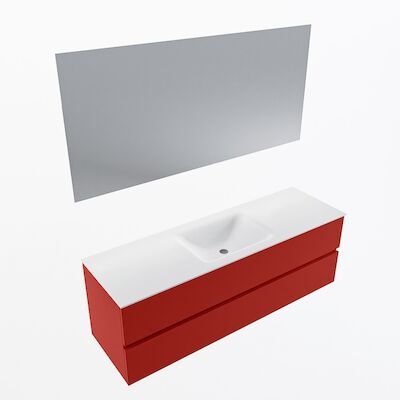MONDIAZ VICA 150cm badmeubel onderkast Fire 2 lades. Wastafel CLOUD midden 1 kraangat, kleur Talc met spiegel LED.