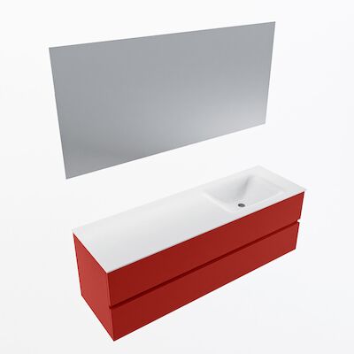 MONDIAZ VICA 150cm badmeubel onderkast Fire 2 lades. Wastafel CLOUD rechts zonder kraangat, kleur Talc met spiegel LED.