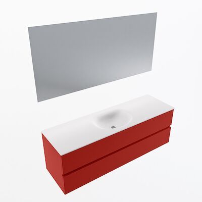 MONDIAZ VICA 150cm badmeubel onderkast Fire 2 lades. Wastafel Moon midden zonder kraangat, kleur Talc met spiegel LED.