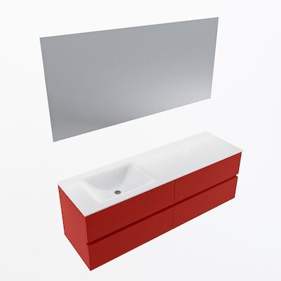 MONDIAZ VICA 150cm badmeubel onderkast Fire 4 lades. Wastafel CLOUD links zonder kraangat, kleur Talc met spiegel LED.