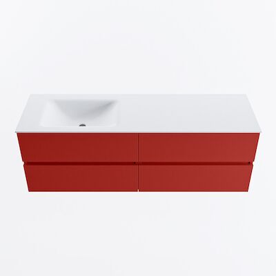 MONDIAZ VICA 150cm badmeubel onderkast Fire 4 lades. Wastafel CLOUD links zonder kraangat, kleur Talc.