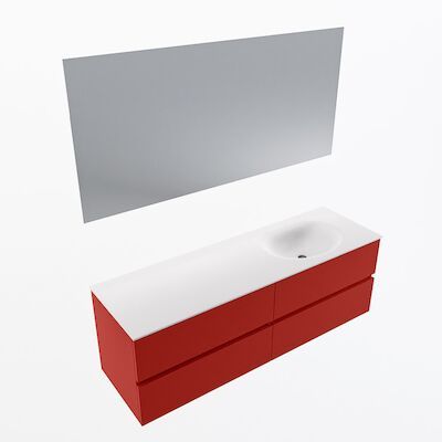 MONDIAZ VICA 150cm badmeubel onderkast Fire 4 lades. Wastafel Moon rechts 1 kraangat, kleur Talc met spiegel LED.