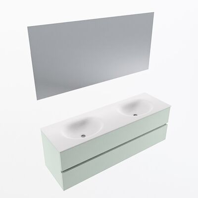 MONDIAZ VICA 150cm badmeubel onderkast Greey 2 lades. Wastafel Moon dubbel zonder kraangat, kleur Talc met spiegel LED.