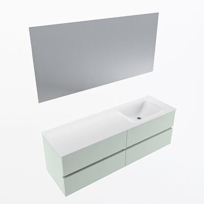 MONDIAZ VICA 150cm badmeubel onderkast Greey 4 lades. Wastafel CLOUD rechts zonder kraangat, kleur Talc met spiegel LED.