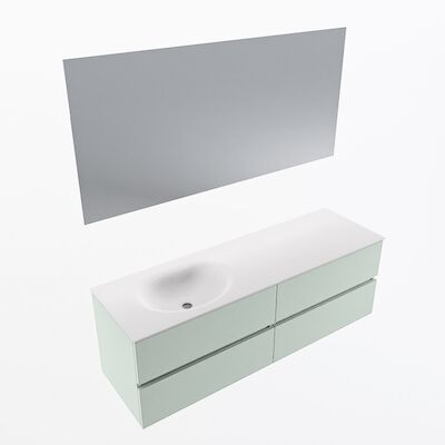 MONDIAZ VICA 150cm badmeubel onderkast Greey 4 lades. Wastafel Moon links 1 kraangat, kleur Talc met spiegel LED.