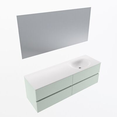 MONDIAZ VICA 150cm badmeubel onderkast Greey 4 lades. Wastafel Moon rechts 1 kraangat, kleur Talc met spiegel LED.