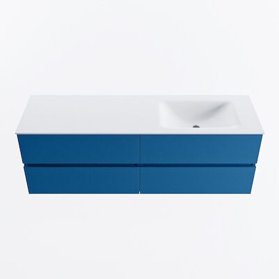 MONDIAZ VICA 150cm badmeubel onderkast Jeans 4 lades. Wastafel CLOUD rechts zonder kraangat, kleur Talc.