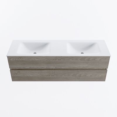MONDIAZ VICA 150cm badmeubel onderkast Light Brown Grey 2 lades. Wastafel CLOUD dubbel 2 kraangaten, kleur Talc.