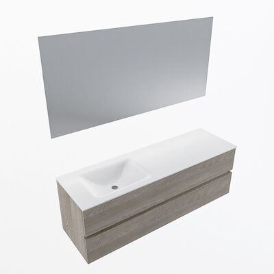 MONDIAZ VICA 150cm badmeubel onderkast Light Brown Grey 2 lades. Wastafel CLOUD links zonder kraangat, kleur Talc met spiegel LED.