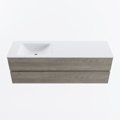 MONDIAZ VICA 150cm badmeubel onderkast Light Brown Grey 2 lades. Wastafel CLOUD links zonder kraangat, kleur Talc.