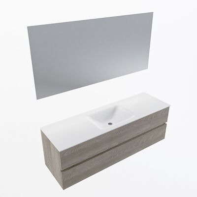 MONDIAZ VICA 150cm badmeubel onderkast Light Brown Grey 2 lades. Wastafel CLOUD midden zonder kraangat, kleur Talc met spiegel LED.