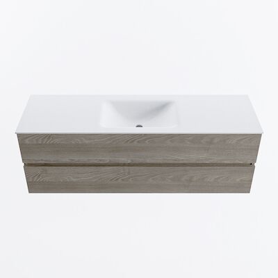 MONDIAZ VICA 150cm badmeubel onderkast Light Brown Grey 2 lades. Wastafel CLOUD midden zonder kraangat, kleur Talc.