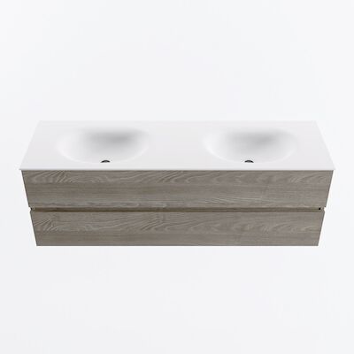 MONDIAZ VICA 150cm badmeubel onderkast Light Brown Grey 2 lades. Wastafel MOON dubbel 2 kraangaten, kleur Talc.