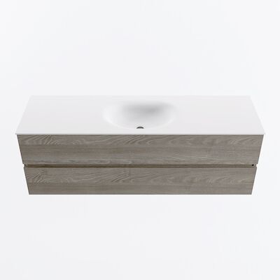 MONDIAZ VICA 150cm badmeubel onderkast Light Brown Grey 2 lades. Wastafel MOON midden 1 kraangat, kleur Talc.
