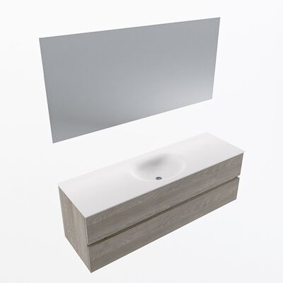 MONDIAZ VICA 150cm badmeubel onderkast Light Brown Grey 2 lades. Wastafel Moon midden zonder kraangat, kleur Talc met spiegel LED.