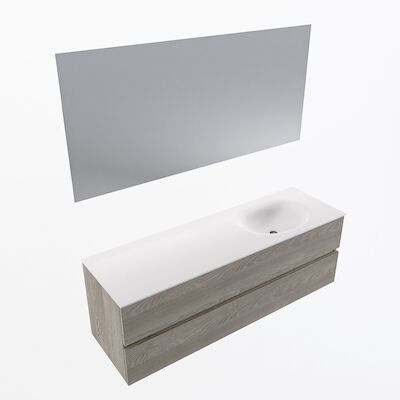 MONDIAZ VICA 150cm badmeubel onderkast Light Brown Grey 2 lades. Wastafel Moon rechts zonder kraangat, kleur Talc met spiegel LED.