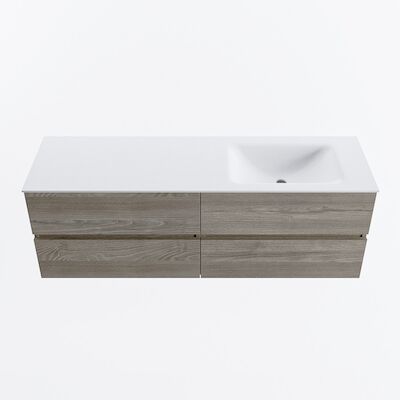 MONDIAZ VICA 150cm badmeubel onderkast Light Brown Grey 4 lades. Wastafel CLOUD rechts zonder kraangat, kleur Talc.