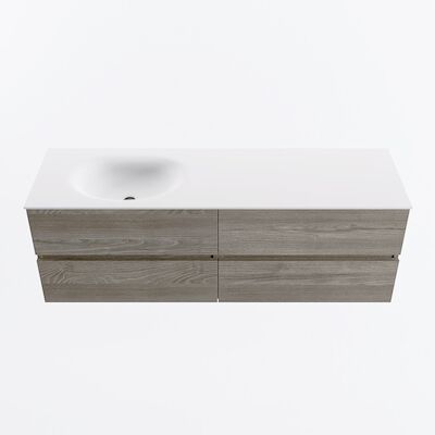 MONDIAZ VICA 150cm badmeubel onderkast Light Brown Grey 4 lades. Wastafel MOON links 1 kraangat, kleur Talc.