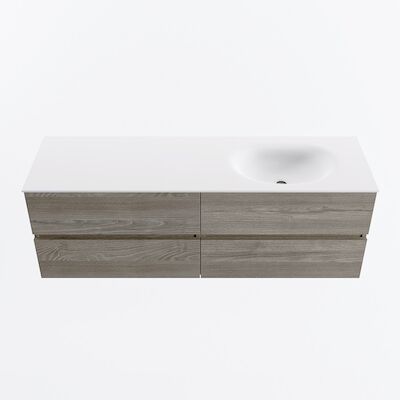 MONDIAZ VICA 150cm badmeubel onderkast Light Brown Grey 4 lades. Wastafel MOON rechts zonder kraangat, kleur Talc.