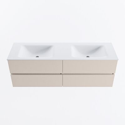 MONDIAZ VICA 150cm badmeubel onderkast Linen 4 lades. Wastafel CLOUD dubbel 2 kraangaten, kleur Talc.
