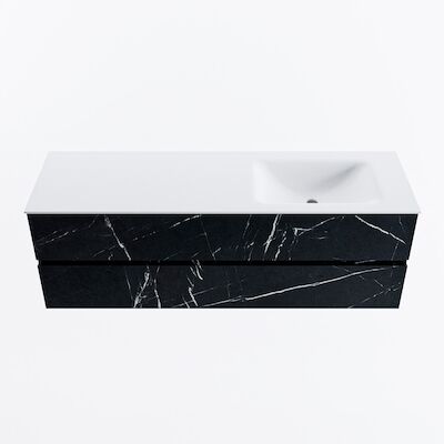 MONDIAZ VICA 150cm badmeubel onderkast Marquina 2 lades. Wastafel CLOUD rechts 1 kraangat, kleur Talc.