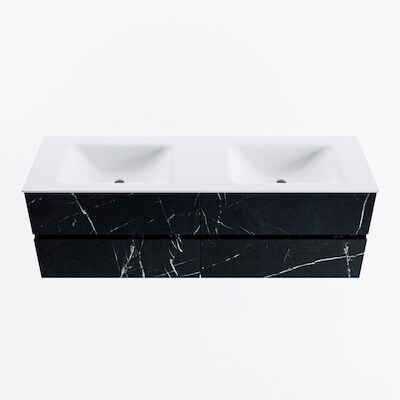MONDIAZ VICA 150cm badmeubel onderkast Marquina 4 lades. Wastafel CLOUD dubbel 2 kraangaten, kleur Talc.