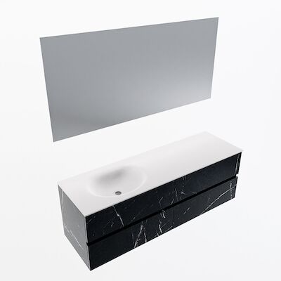 MONDIAZ VICA 150cm badmeubel onderkast Marquina 4 lades. Wastafel Moon links zonder kraangat, kleur Talc met spiegel LED.