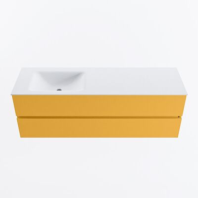 MONDIAZ VICA 150cm badmeubel onderkast Ocher 2 lades. Wastafel CLOUD links 1 kraangat, kleur Talc.