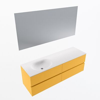 MONDIAZ VICA 150cm badmeubel onderkast Ocher 4 lades. Wastafel Moon links zonder kraangat, kleur Talc met spiegel LED.