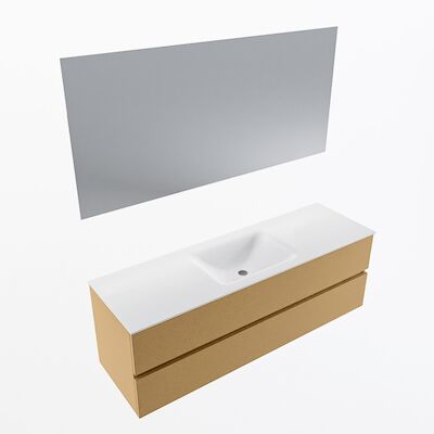 MONDIAZ VICA 150cm badmeubel onderkast Oro 2 lades. Wastafel CLOUD midden 1 kraangat, kleur Talc met spiegel LED.