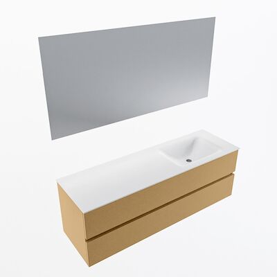 MONDIAZ VICA 150cm badmeubel onderkast Oro 2 lades. Wastafel CLOUD rechts 1 kraangat, kleur Talc met spiegel LED.