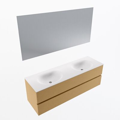 MONDIAZ VICA 150cm badmeubel onderkast Oro 2 lades. Wastafel Moon dubbel 2 kraangaten, kleur Talc met spiegel LED.