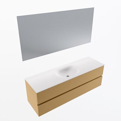 MONDIAZ VICA 150cm badmeubel onderkast Oro 2 lades. Wastafel Moon midden zonder kraangat, kleur Talc met spiegel LED.