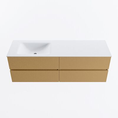 MONDIAZ VICA 150cm badmeubel onderkast Oro 4 lades. Wastafel CLOUD links 1 kraangat, kleur Talc.