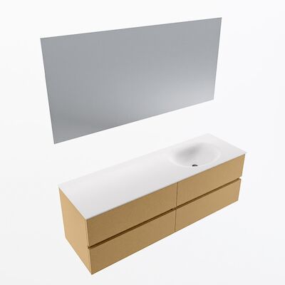 MONDIAZ VICA 150cm badmeubel onderkast Oro 4 lades. Wastafel Moon rechts zonder kraangat, kleur Talc met spiegel LED.