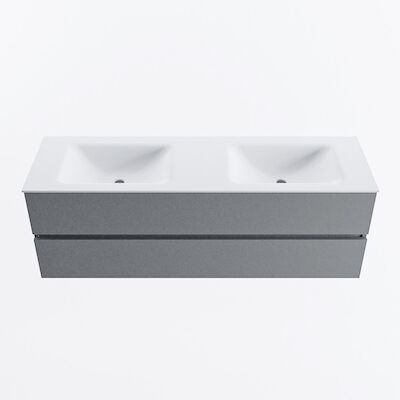 MONDIAZ VICA 150cm badmeubel onderkast Plata 2 lades. Wastafel CLOUD dubbel zonder kraangat, kleur Talc.
