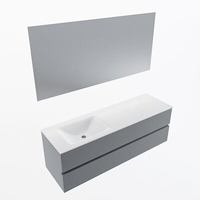 MONDIAZ VICA 150cm badmeubel onderkast Plata 2 lades. Wastafel CLOUD links zonder kraangat, kleur Talc met spiegel LED.
