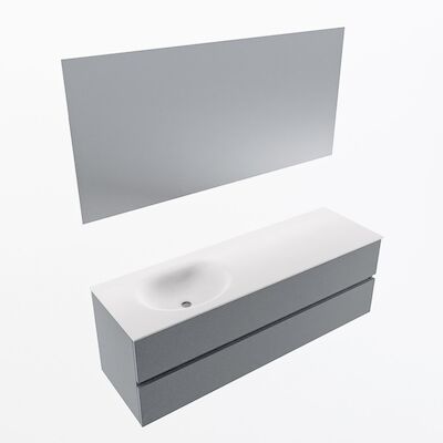 MONDIAZ VICA 150cm badmeubel onderkast Plata 2 lades. Wastafel Moon links zonder kraangat, kleur Talc met spiegel LED.