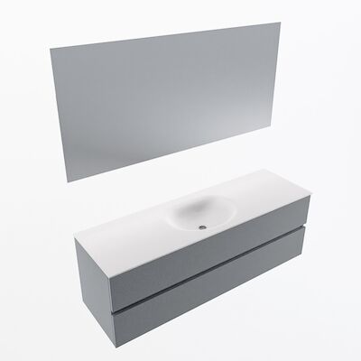 MONDIAZ VICA 150cm badmeubel onderkast Plata 2 lades. Wastafel Moon midden 1 kraangat, kleur Talc met spiegel LED.