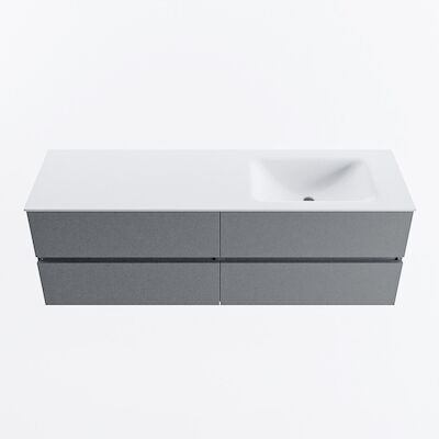 MONDIAZ VICA 150cm badmeubel onderkast Plata 4 lades. Wastafel CLOUD rechts zonder kraangat, kleur Talc.