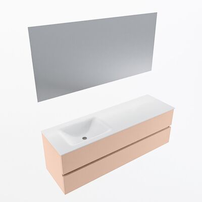 MONDIAZ VICA 150cm badmeubel onderkast Rosee 2 lades. Wastafel CLOUD links 1 kraangat, kleur Talc met spiegel LED.