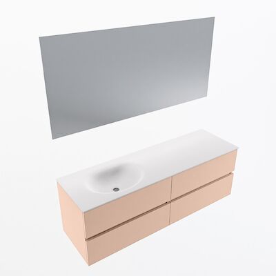 MONDIAZ VICA 150cm badmeubel onderkast Rosee 4 lades. Wastafel Moon links 1 kraangat, kleur Talc met spiegel LED.