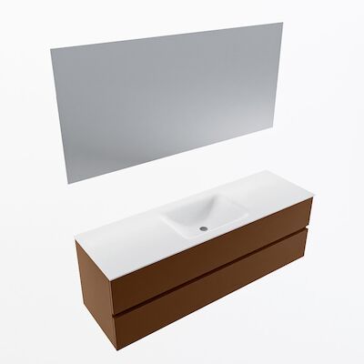 MONDIAZ VICA 150cm badmeubel onderkast Rust 2 lades. Wastafel CLOUD midden zonder kraangat, kleur Talc met spiegel LED.