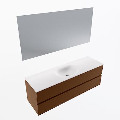 MONDIAZ VICA 150cm badmeubel onderkast Rust 2 lades. Wastafel Moon midden 1 kraangat, kleur Talc met spiegel LED.