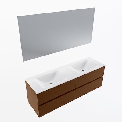 MONDIAZ VICA 150cm badmeubel onderkast Rust 4 lades. Wastafel CLOUD dubbel 2 kraangaten, kleur Talc met spiegel LED.