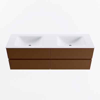 MONDIAZ VICA 150cm badmeubel onderkast Rust 4 lades. Wastafel CLOUD dubbel zonder kraangat, kleur Talc.